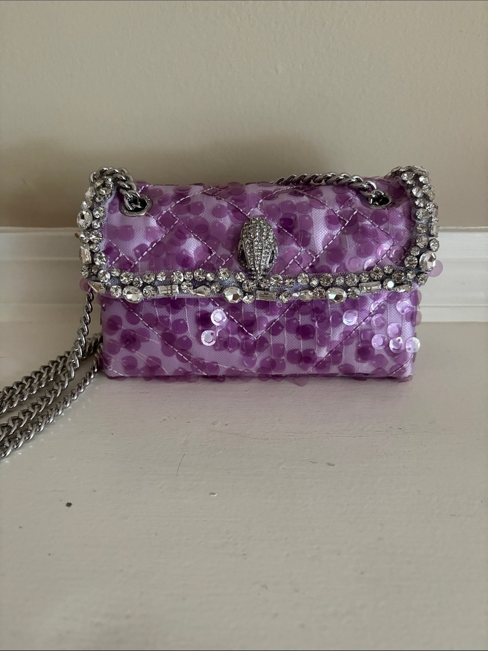 NWT Kurt Geiger Kensington embellished crossbody in light pastel purple sequin - Picture 3 of 8